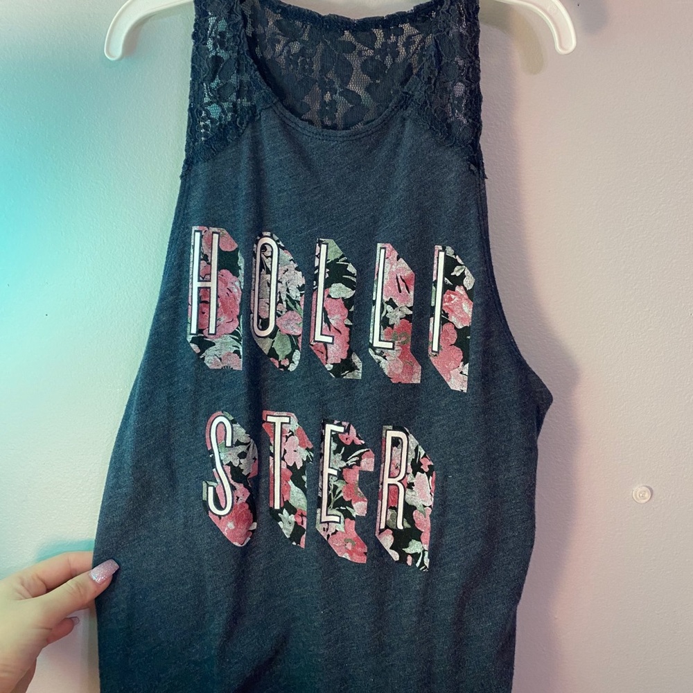 Hollister navy blue lace tank top